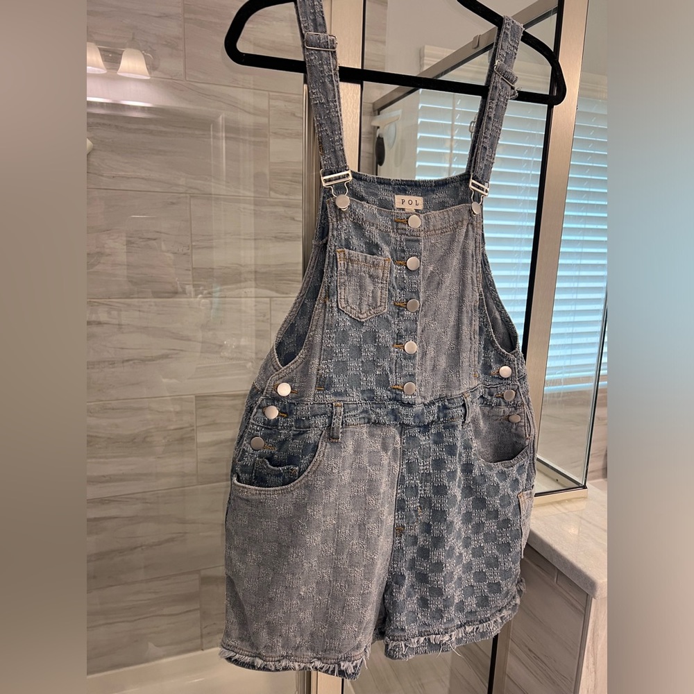 Patchwork denim short overalls